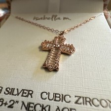 Sterling Silver 925 Cubic Zirconia Isabella M Cross Necklace NEW