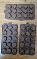 Set Of 3 Reusable Silicone 3D Chocolate Jelly Cake Icing Moulds Star Rose Flower