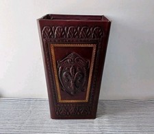 Stunning Faux Leather Burgundy Waste Paper Italian Embossed Design Vintage Decor