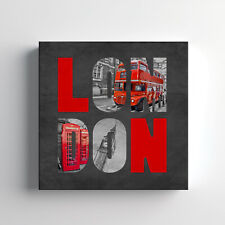 London Sign Collage Bus Canvas Print Wall Art, Stylish Home Decor Wall Hanging