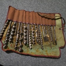 Vintage set of 21 twist auger brace bits by different manufactures: Ridgway, etc