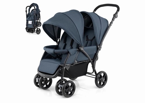 Used once double pram navy - double,