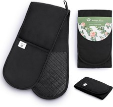 Black double oven - oven, gloves