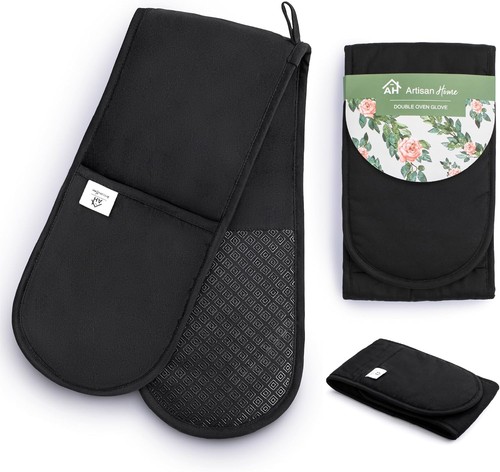 Black double oven gloves - oven,