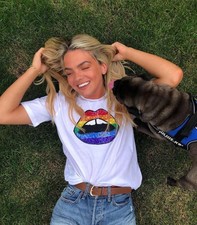 MARKUS LUPFER NWT Rainbow Sequin Lips T-Shirt | White Cotton Graphic Tee XS