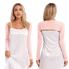 UK Womens Long Sleeve Bolero Shrug Open Front Arm Sleeve Cropped Cardigan Shawls