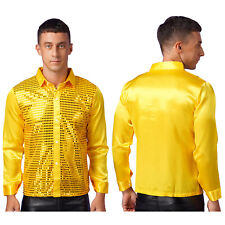 UK Men Sparkly Sequin Shirt Top 60s 70s Disco Dance Shirts Dude Costume Clubwear