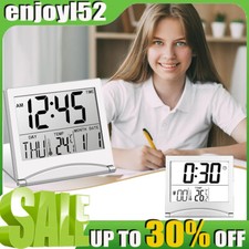 Digital Folding Alarm Desk LCD Travel Clock Backlight Large Number Silver Clock