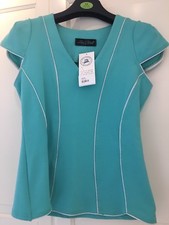 Paris Brand Zone Bleue Women's Turquoise Office Short Sleeve Top - Size 12 New