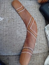 Authenic australian aboriginal 12" boomerang acacia wood dot pattern