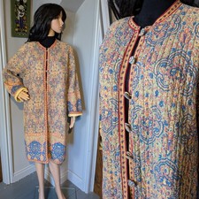 Vintage Orvis Cotton Paisley Quilted Long Jacket Katha Ethnic Boho M 42"