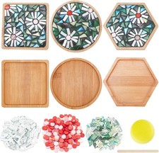 WEBEEDY 3 Styles DIY Mosaic Craft Kit Flower Mosaic Bamboo Coasters Mosaic Kits