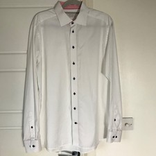 Eton Mens White Shirt Contemporary Fit Size 17 Blue Buttons