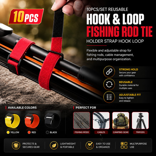 Fishing rod ties - 10, holder