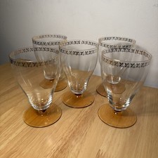 5 x Vintage Amber Stemmed Gold