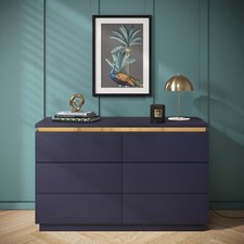Chest of Drawers Navy Blue Matt with 6 Drawers Gold Trim Modern Style