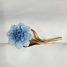 Harrods Vintage Fine Bone China Blue FLower Gold Plated Brooch