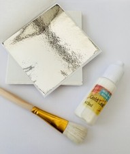 Silver Leaf Kit - 20 Sheets 8x8cm, 15ml Adhesive, Brush Ideal For Gilding Crafts