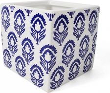 Leaf Ceramic Planters, Cube White Blue, 12cm- new but open scruffy box