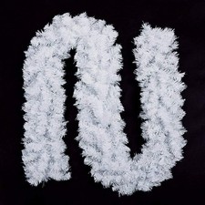 9FT White Christmas Garland Xmas Bushy For Stairs Home Fence Door Fireplace UK