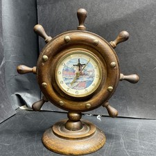 RARE Animated Windmill Wooden Wind-up Clock as Ships Wheel Made in Germany
