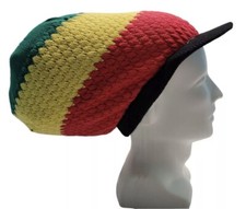 UK Stock! Quality Rasta Peak Tam Hat / Pull On Knitted Slouch Cap Red Gold Green