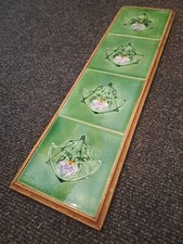 ART NOUVEAU MAJOLICA TILE TRIVET TEAPOT PAN STAND with pine base