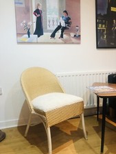 vintage retro wicker chair 1950s white with fur seat boho