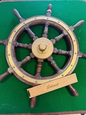 Antique Ship's Wheel 32″ Wooden, Brass Helm Harbour & Light Dept Nautical