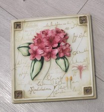 M&S Vintage Hand Painted Wall Plaque Rhododendron Floral cottage rustic design