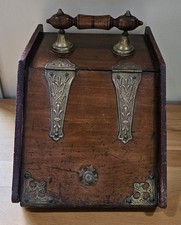 Antique Wooden Coal Scuttle Box with Brass Fittings & Handle