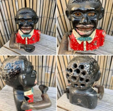 Vintage Early Antique Cast Iron Mechanical Painted Jolly Money Box Bank