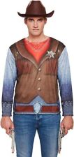 Mens Cowboy Shirt  Sheriff Fancy Dress Wild Western Adults Costume Accessory Top