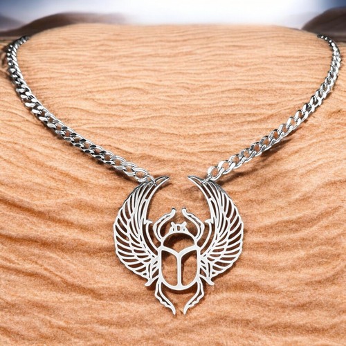 Scarab necklace silver 316l - scarab,