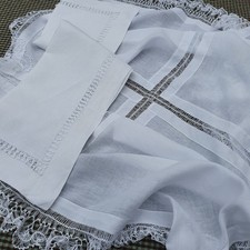 2 vintage tablecloths, linen and cotton, thread work, laundered