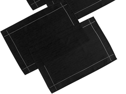 Linen look black place mats - black,