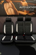 Leather Car Seat Covers/ VW Transporter T5 Front 3-Seater 2003-2015 White/Black