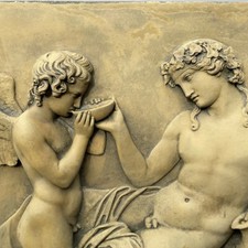 Cupid and Bacchus large classical decorative stone wall plaque 69 x 51 cm