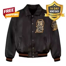 Men Avirex Genuine Bomber Leather Jacket Classic American Flight Leather Jacket