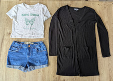 Girls Summer Clothes Bundle Age 9-10 Shorts T-shirt Long Cardigan H&M PrimarK