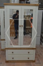 HANDMADE COUNTRY DOUBLE MIRRORED WARDROBE IVORY / LIGHT OAK WAX (NOT FLATPACKED)