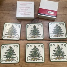 Vintage Pimpernel Christmas Tree Collection Cork-Backed Coasters- Set of 6 Retro