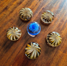 UREDALE GLASS Vintage Brown (x 5) Blue (x 1) Glass Paperweights 4.5cm x 6