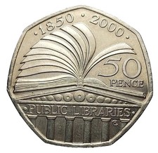 2000 UK 50p Coin – Public Libraries 150th Anniversary – Queen Elizabeth II M185