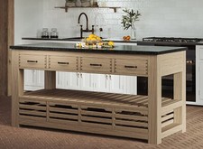 Baumhaus 8 Drawer Oak Kitchen Island, Black Top (SRP £1395) CKH03C *SOME DAMAGE*