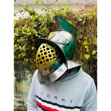 Gladiator Helmet III Brass Finish – Medieval SCA LARP Steel Armor Costume Prop
