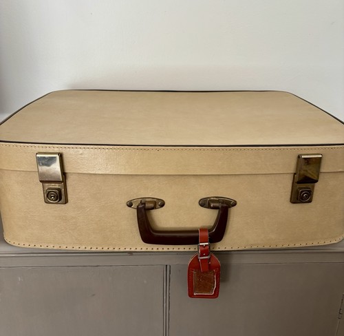 Vintage retro biege suitcase - vintage,