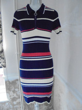 LADIES MISS SELFRIDGE THIN KNIT DRESS COLLARED BLUE STRIPE SIZE 12 UK