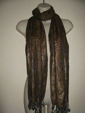 new shawl  reversible brown silver pashmina scarf wrap 73" x 20"