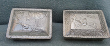 A pair of vintage Japanese silver embossed decorative scenes, trinket boxes